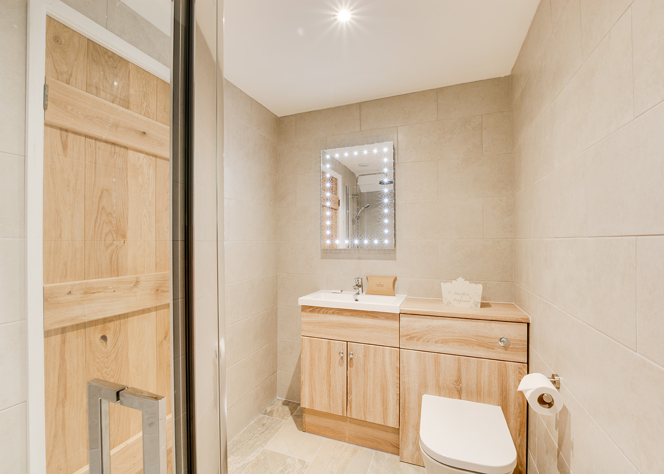 Bathroom 1 of Troutstream luxury self catering converted barn holiday cottage at Penrose Burden in North Cornwall 01.jpg