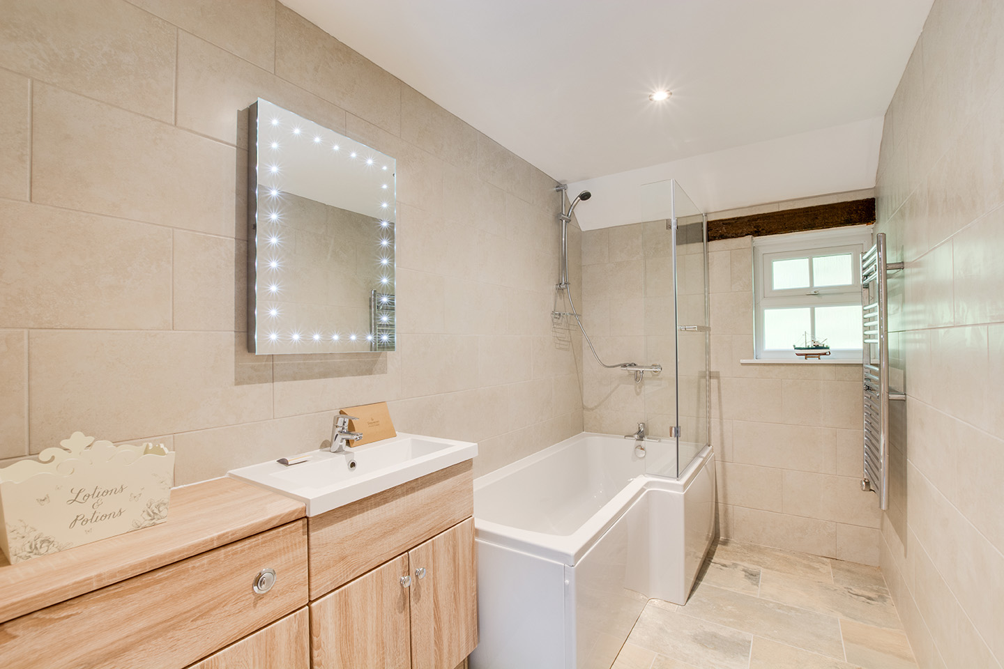 Bathroom 2 of Troutstream luxury self catering converted barn holiday cottage at Penrose Burden in North Cornwall 01.jpg