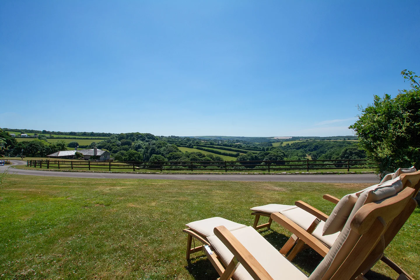 The view from the garden of the Linney luxury self catering converted barn holiday cottage at Penrose Burden in North Cornwall 01.jpg
