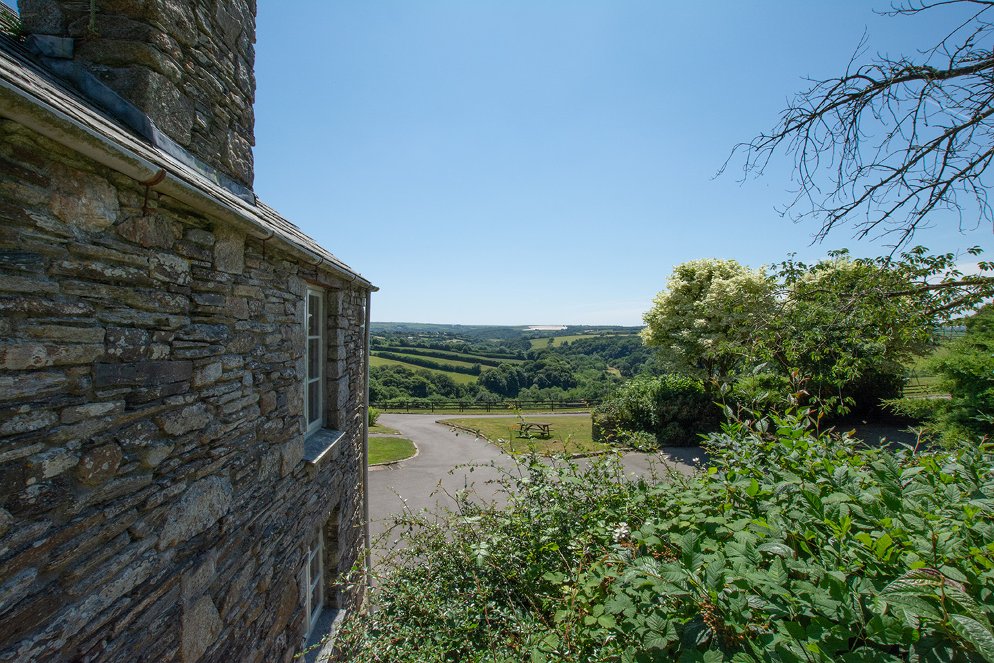 The view from the garden of Butterwell luxury self catering converted barn holiday cottage at Penrose Burden in North Cornwall.jpg