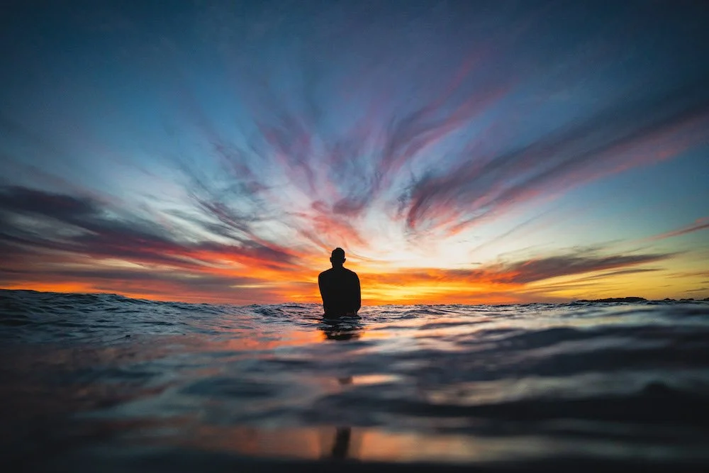  Surfing with an epic sunset 