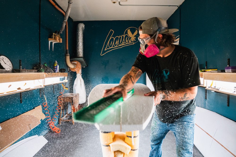 Tyler Locus surfboard shaping in Santa Cruz, CA