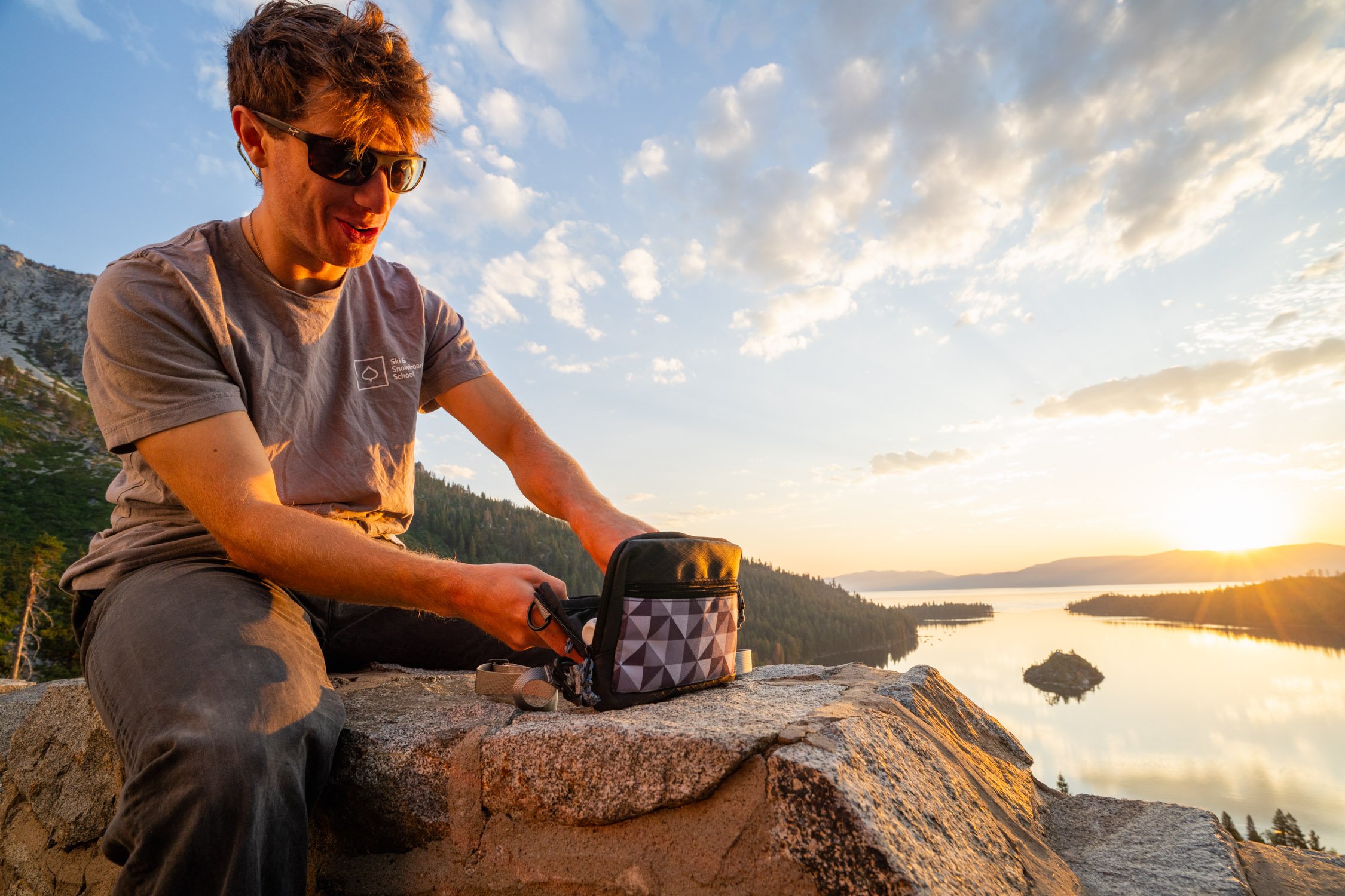 Micheal Whalen exploring Lake Tahoe with Chums gear
