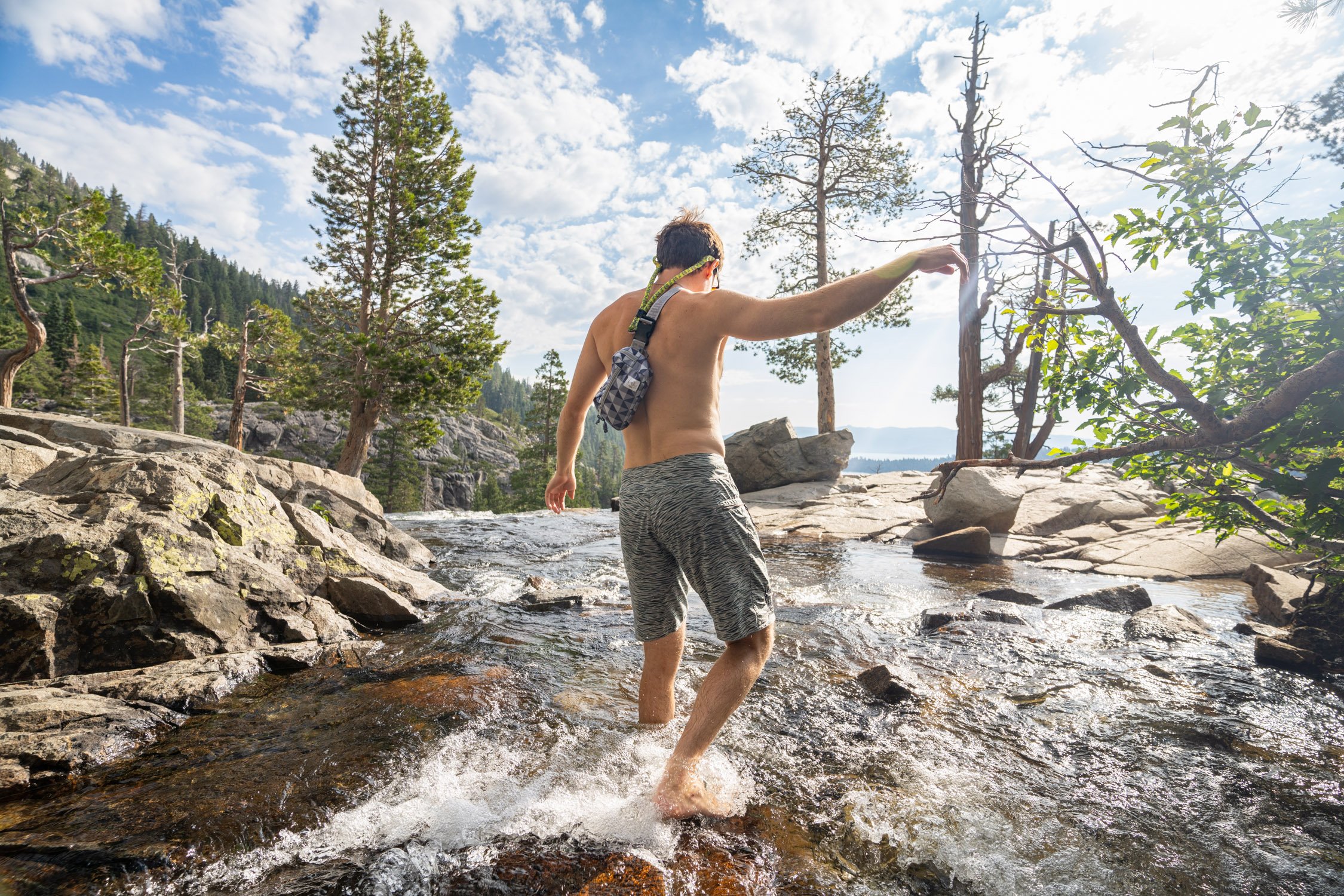 Micheal Whalen exploring Lake Tahoe with Chums gear
