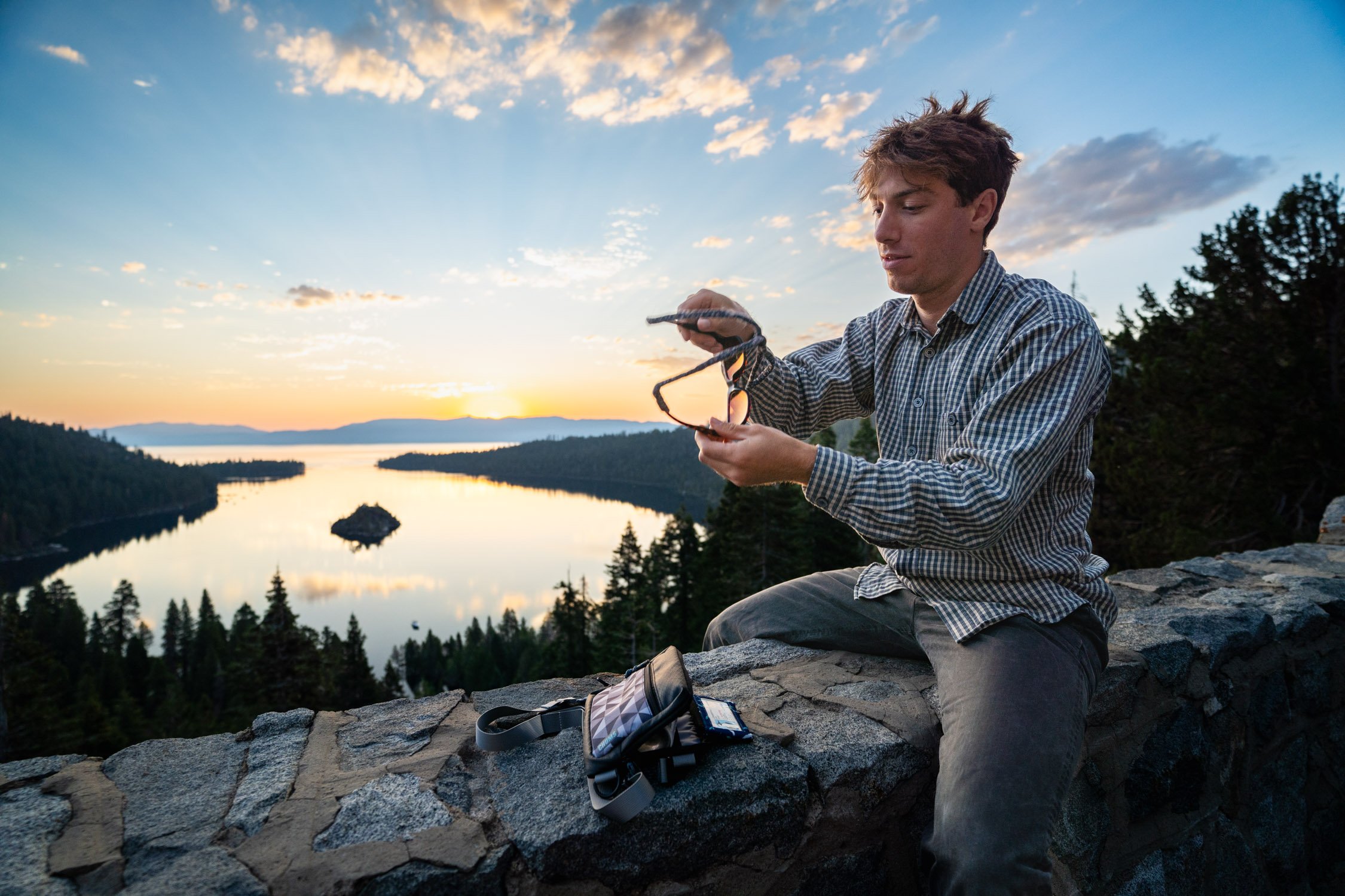 Micheal Whalen exploring Lake Tahoe with Chums gear