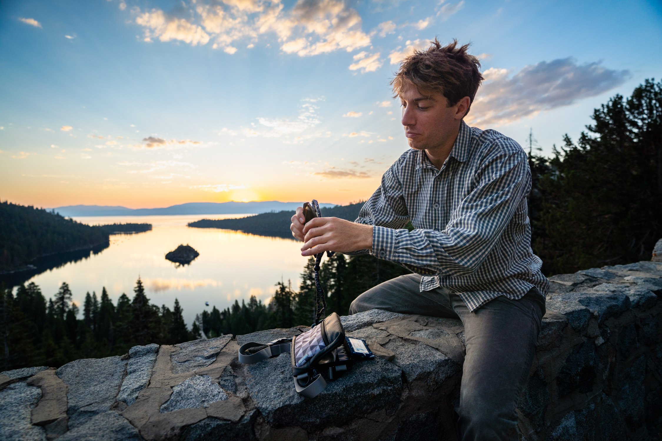 Micheal Whalen exploring Lake Tahoe with Chums gear