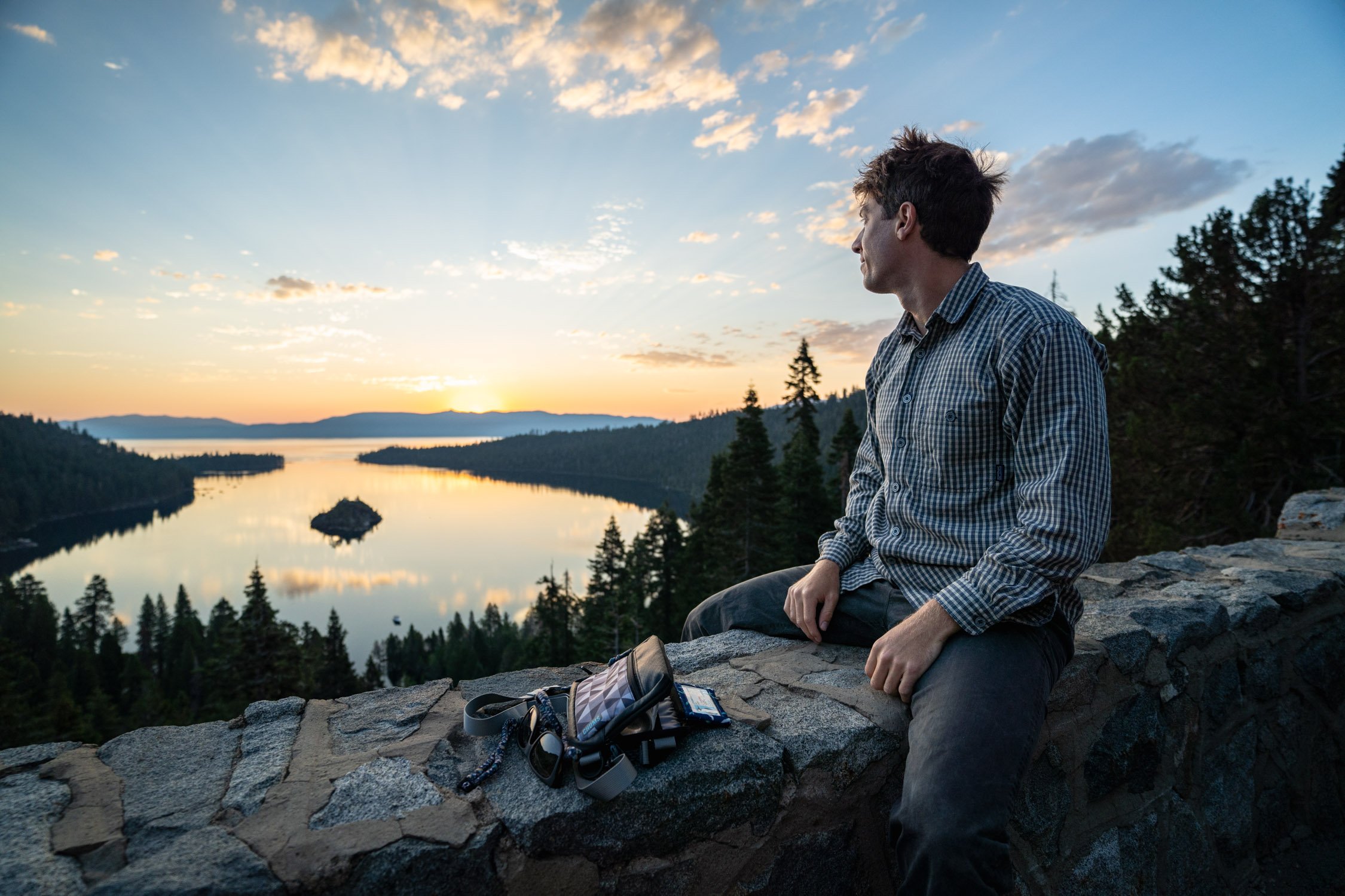 Micheal Whalen exploring Lake Tahoe with Chums gear