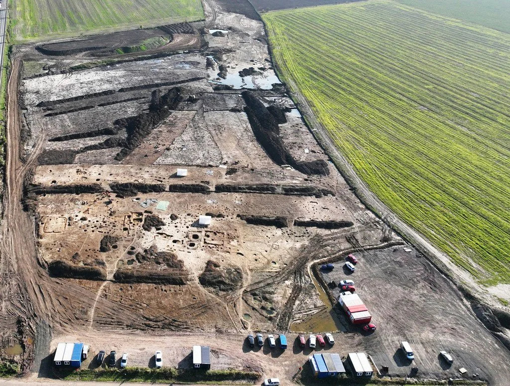 Bird's eye view of Hradec Králové, Czech Republic excavation site which spans over 62 acres.