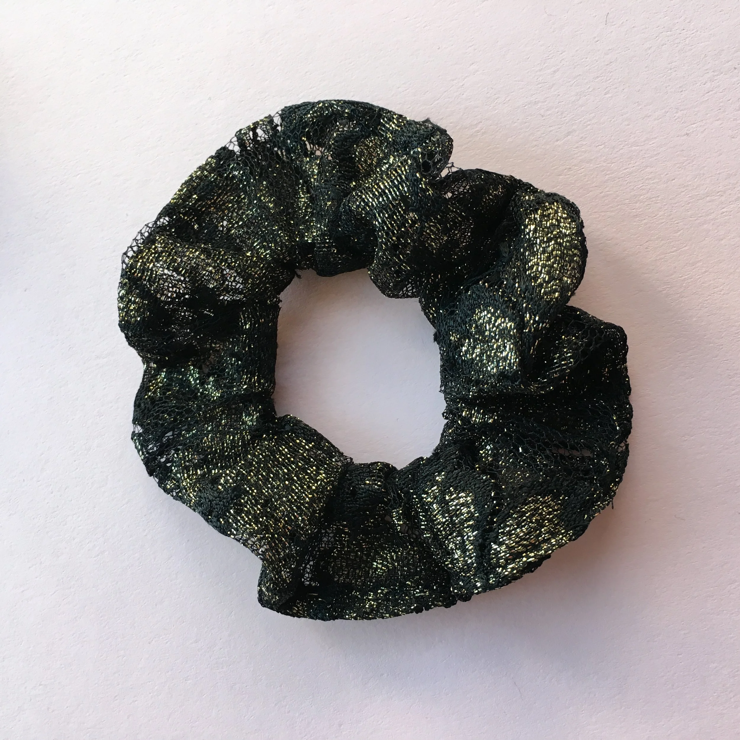 Black Metallic Gold Gilded Flower Lace Scrunchie