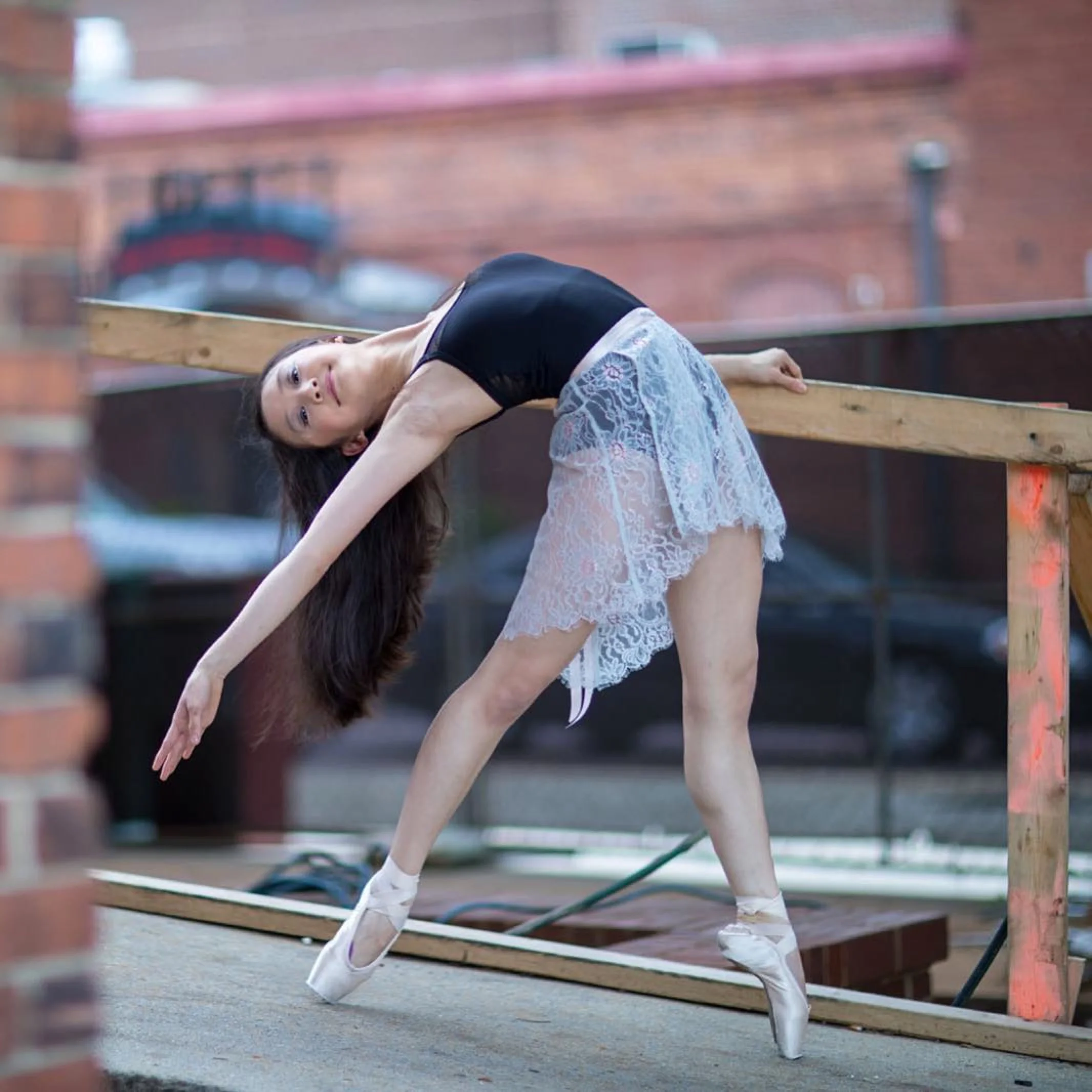 Vapor Grey-Pink Aurora Leavers Lace Ballet Wrap Skirt: Made to Order