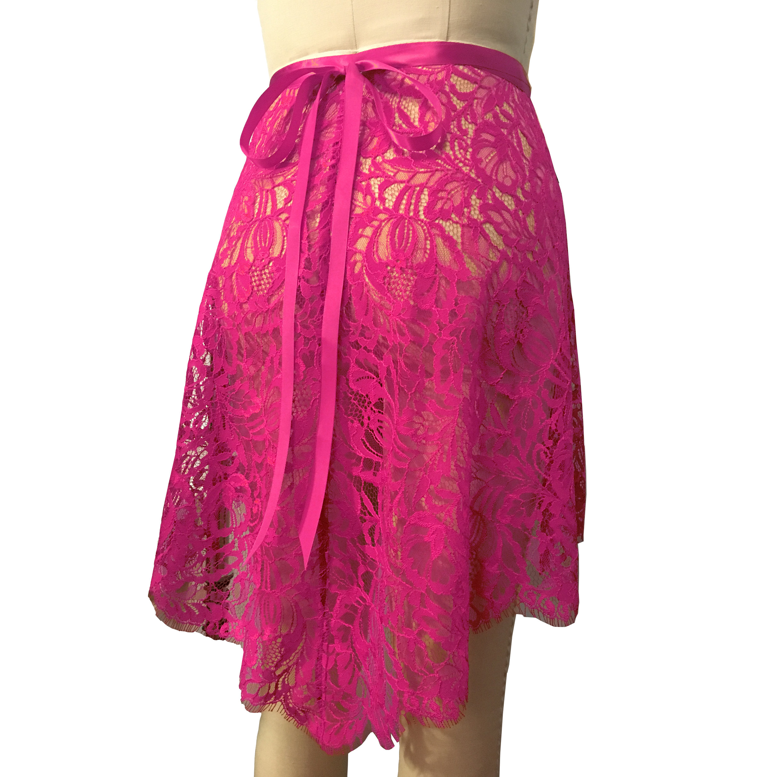 Azalea Pink Katerina Leavers Lace Ballet Wrap Skirt: Made to Order