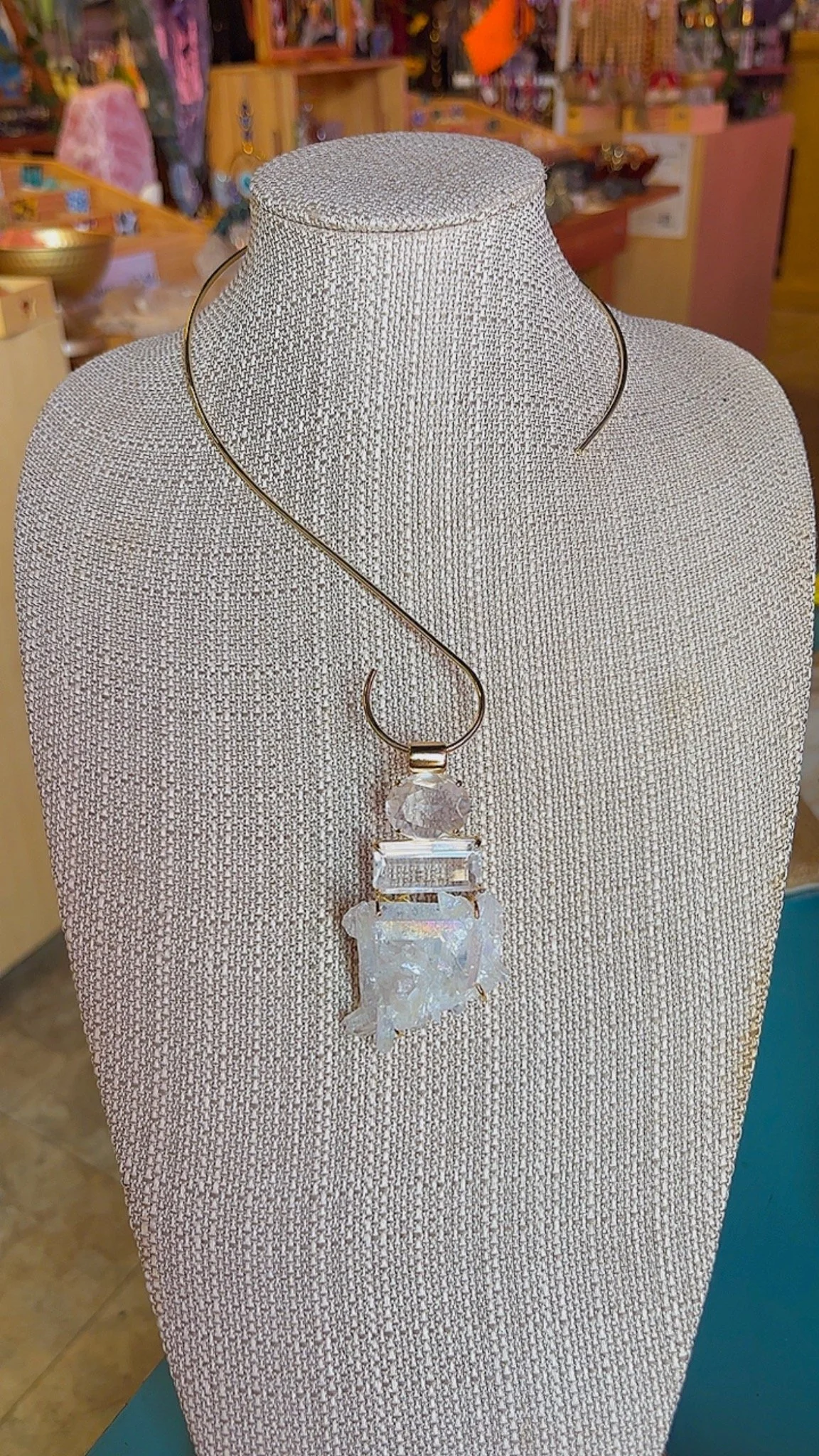Luxury Crystal Amulet: Quartz (Faceted) & Raw Aura Quartz