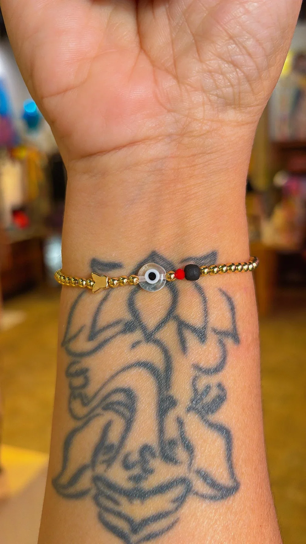 White Evil Eye on Gold Bracelet