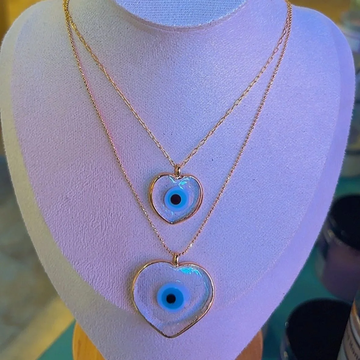 Evil Eye Necklace - Heart w/ Blue Eye 