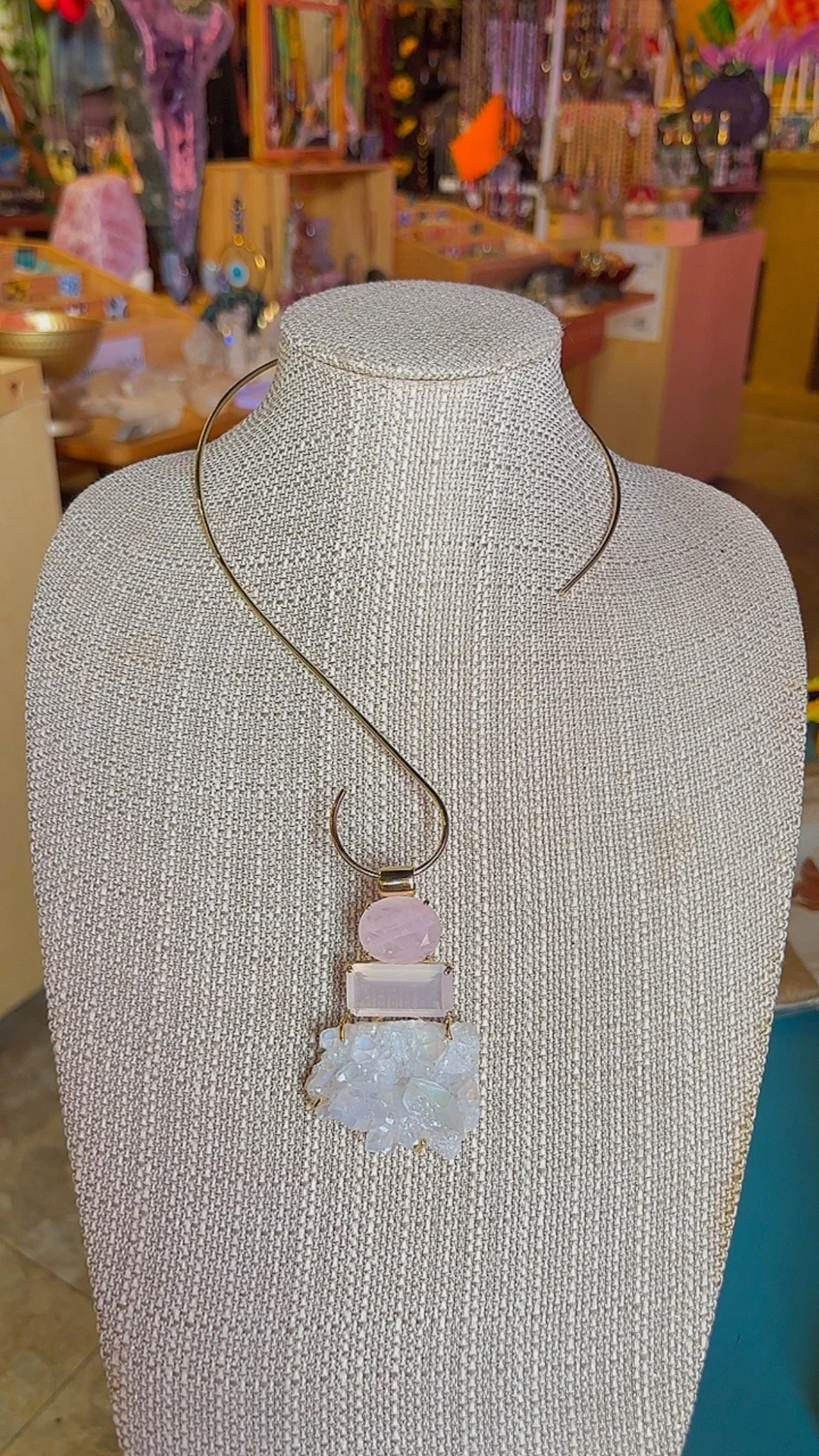 Luxury Crystal Amulet: Rose Quartz (Faceted) & Raw Aura Quartz II
