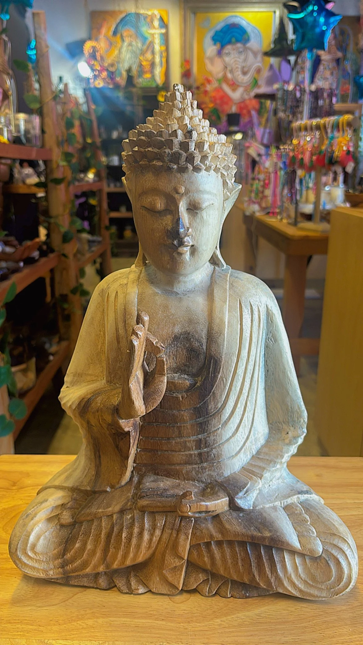 Hand-Carved Natural Wood Buddha