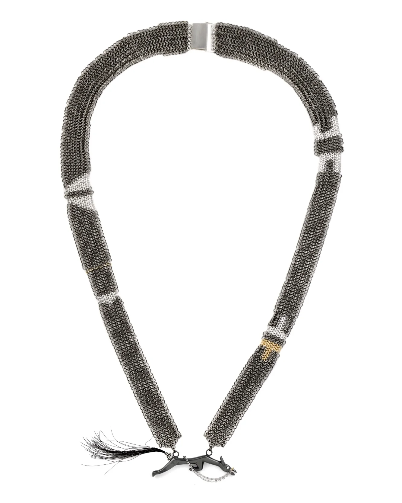 Reflections Collection Necklace handmade chainmail and carved horse.