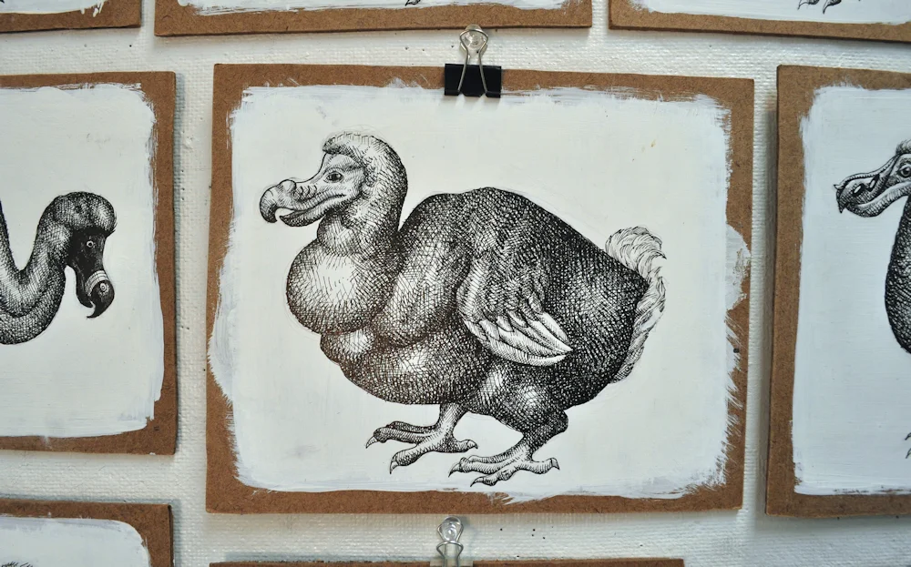 " The Unreliable Naturalist," 2017. Ink on gessoed masonite. 24" x 36" installation.