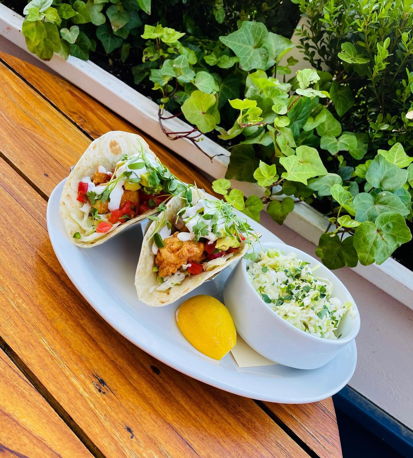 POPCORN LOBSTER tacos with avocado, pico, creamy cole slaw, lime crema &amp; la norte&ntilde;a flour tortilla!
&bull;
📷 @luckyfoxbranding