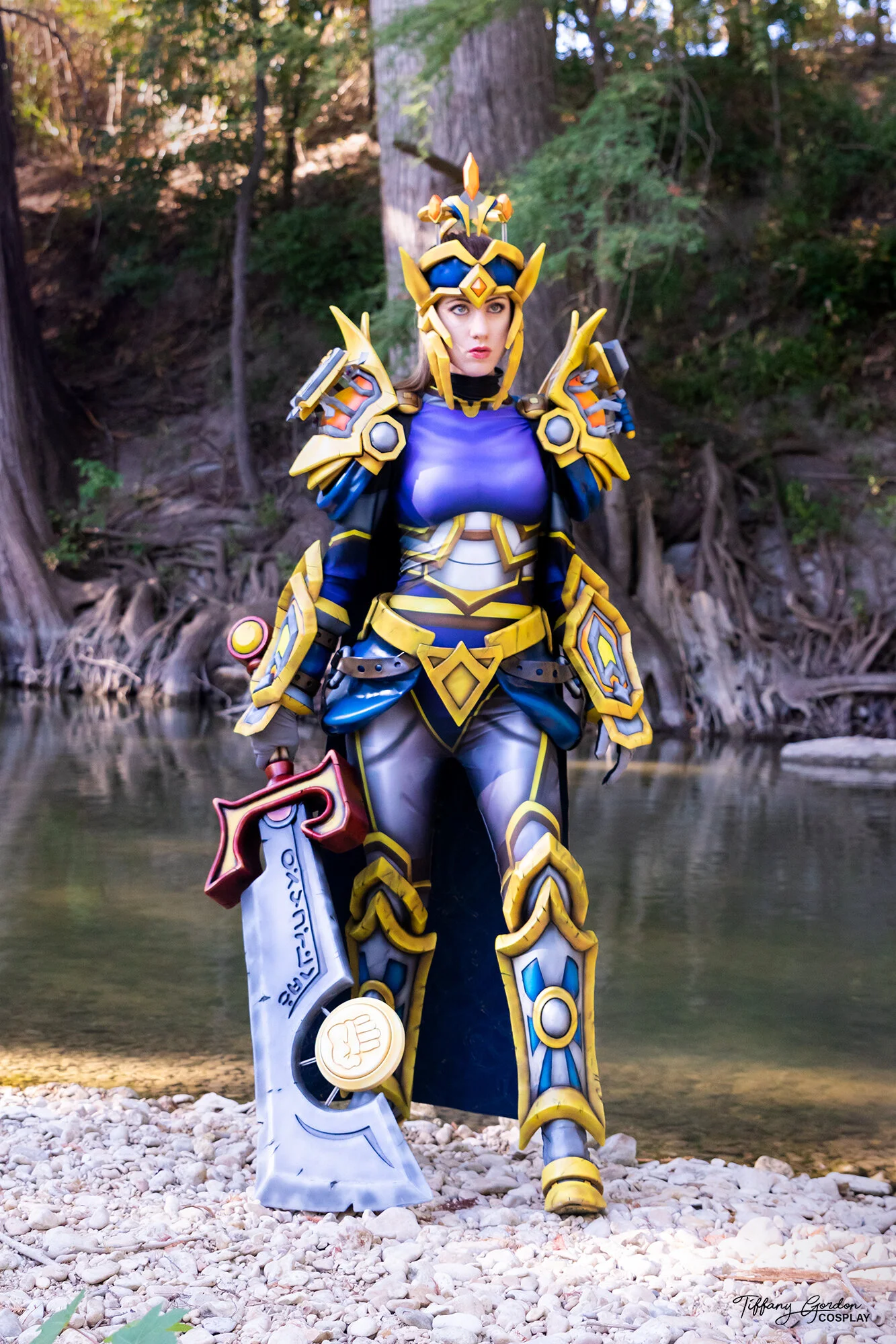 Radiant Lightbringer Armor Set with Permafrost Cape and Ashbringer Sword cosplay from World of Warcraft by Tiffany Gordon Cosplay