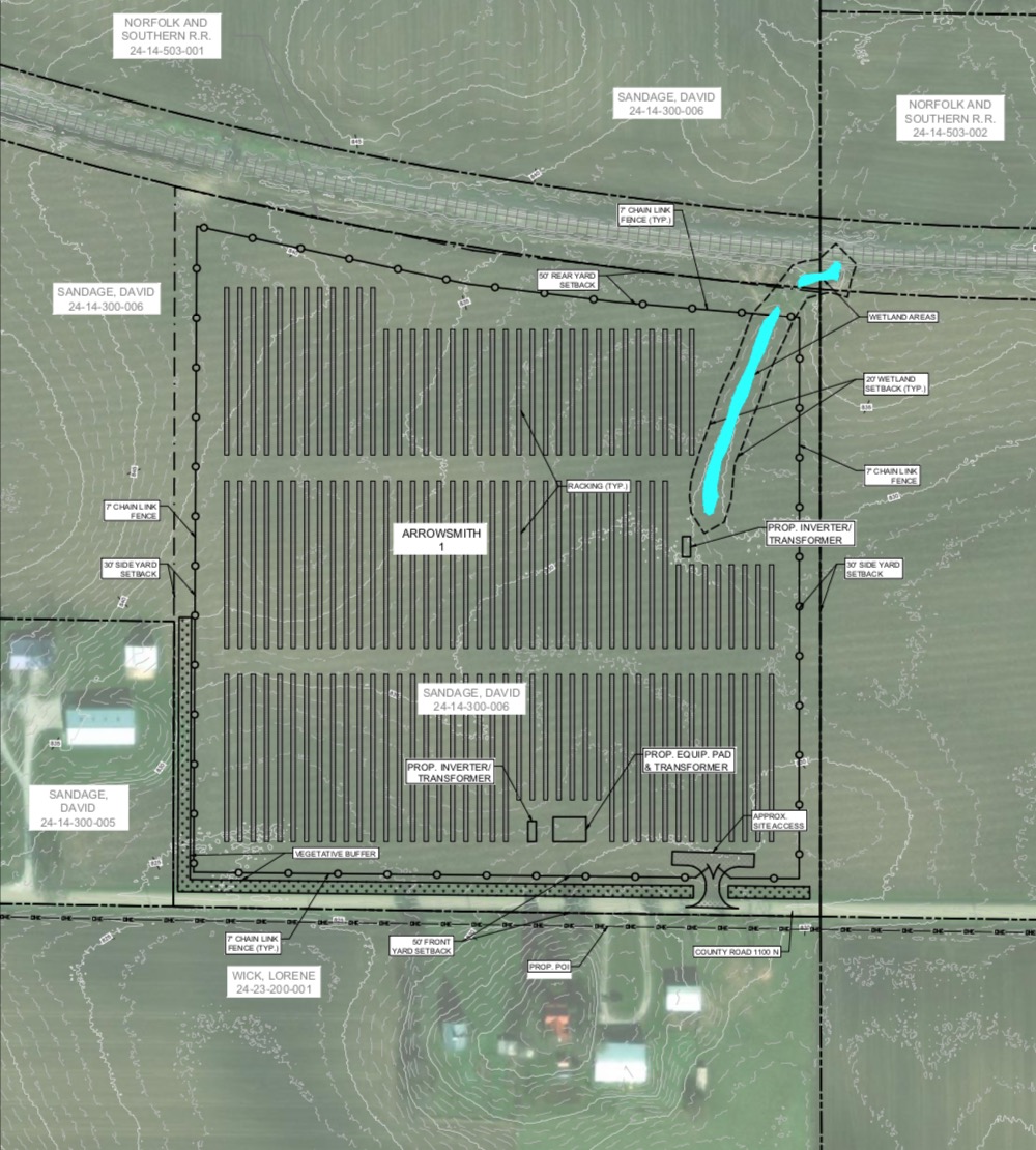 Plans for the Arrowsmith I solar farm at 35200 County Road 1100 N, Arrowsmith.