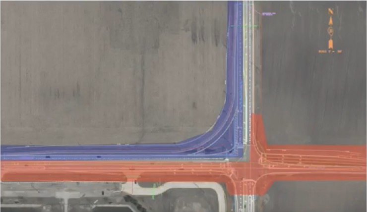 The intersection at Towanda-Barnes and Ireland Grove. Blue highlights show the added right-turn lane. (Graphic: City of Bloomington)