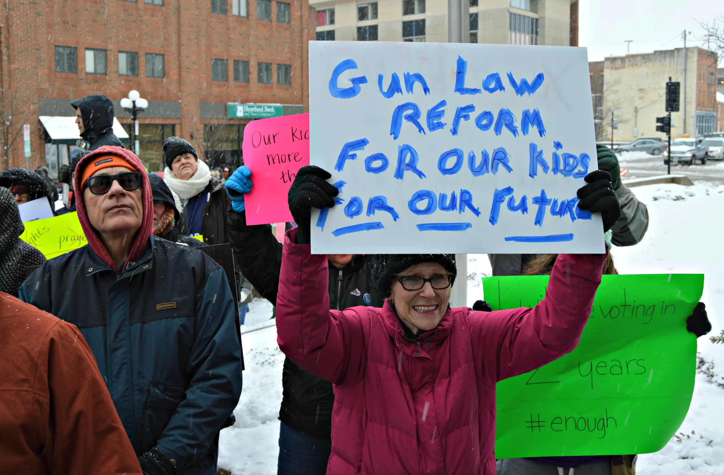 Supporters of gun reform braved the cold Saturday to advocate for stricter gun laws. (Image credit: Breanna Grow)