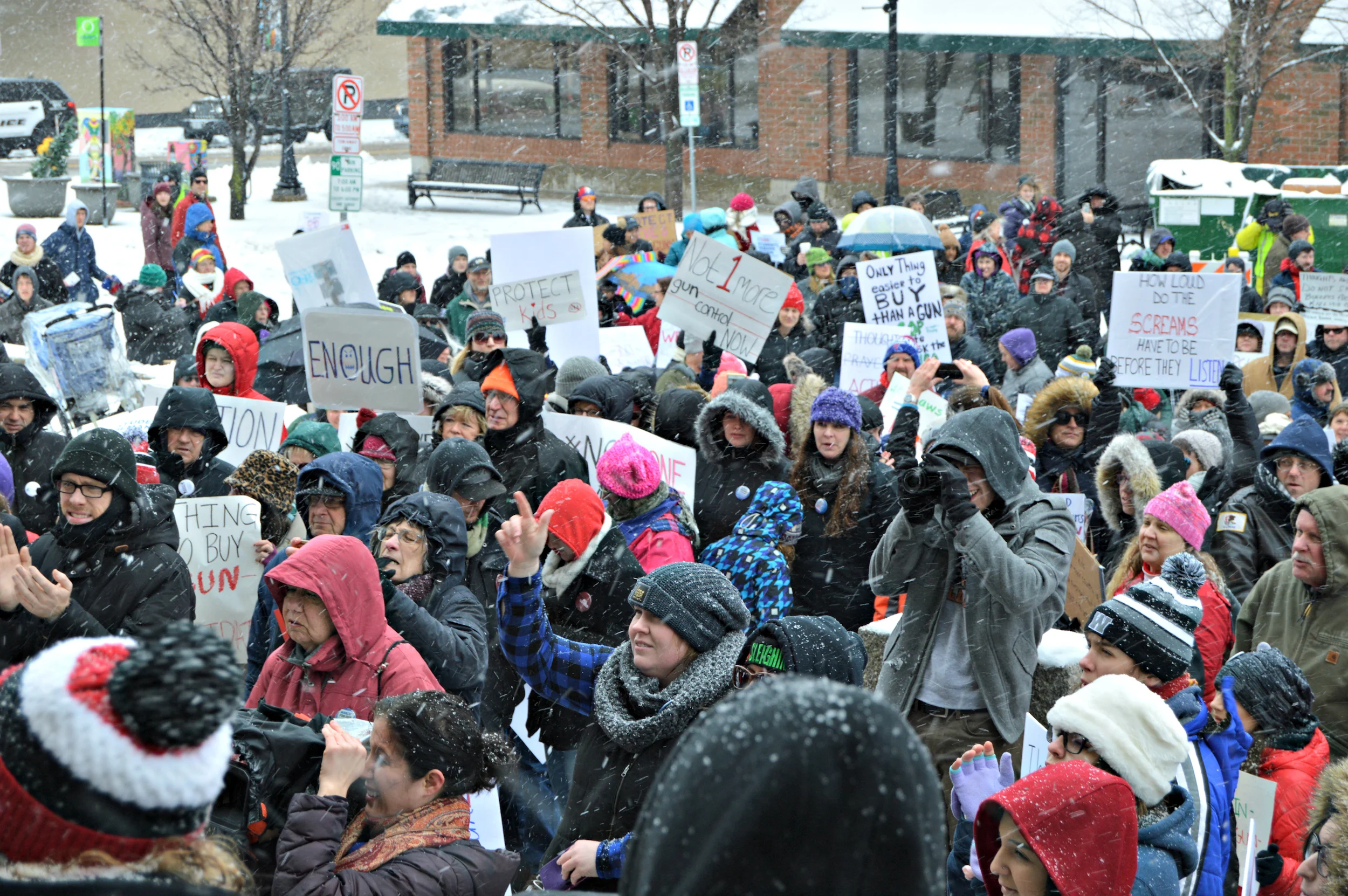 Hundreds of Bloomington-Normal students and residents gathered in Downtown Bloomington Saturday for one of many March for Our Lives rallies across the U.S. (Image credit: Breanna Grow)