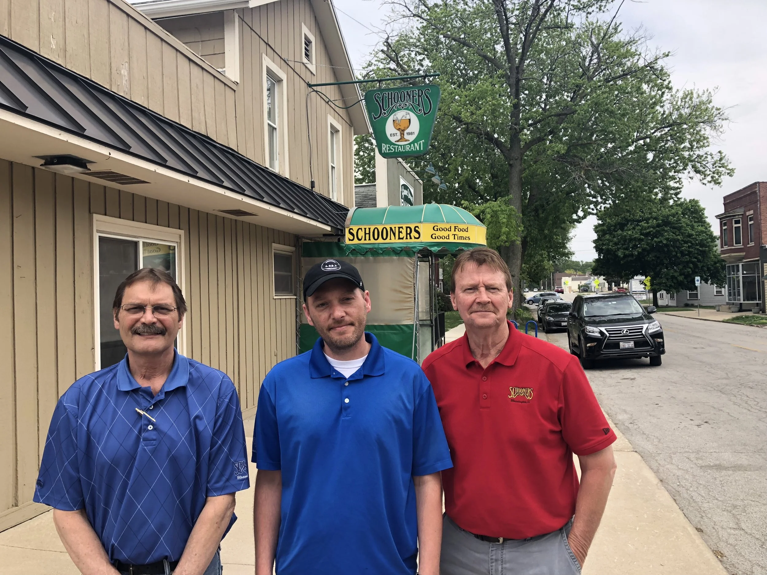 (Left to right) Mike Svob, Adam Jones, Bob Groetken in front of Schooners on Grove Street (Photo: Erik Prenzler/AdaptBN)