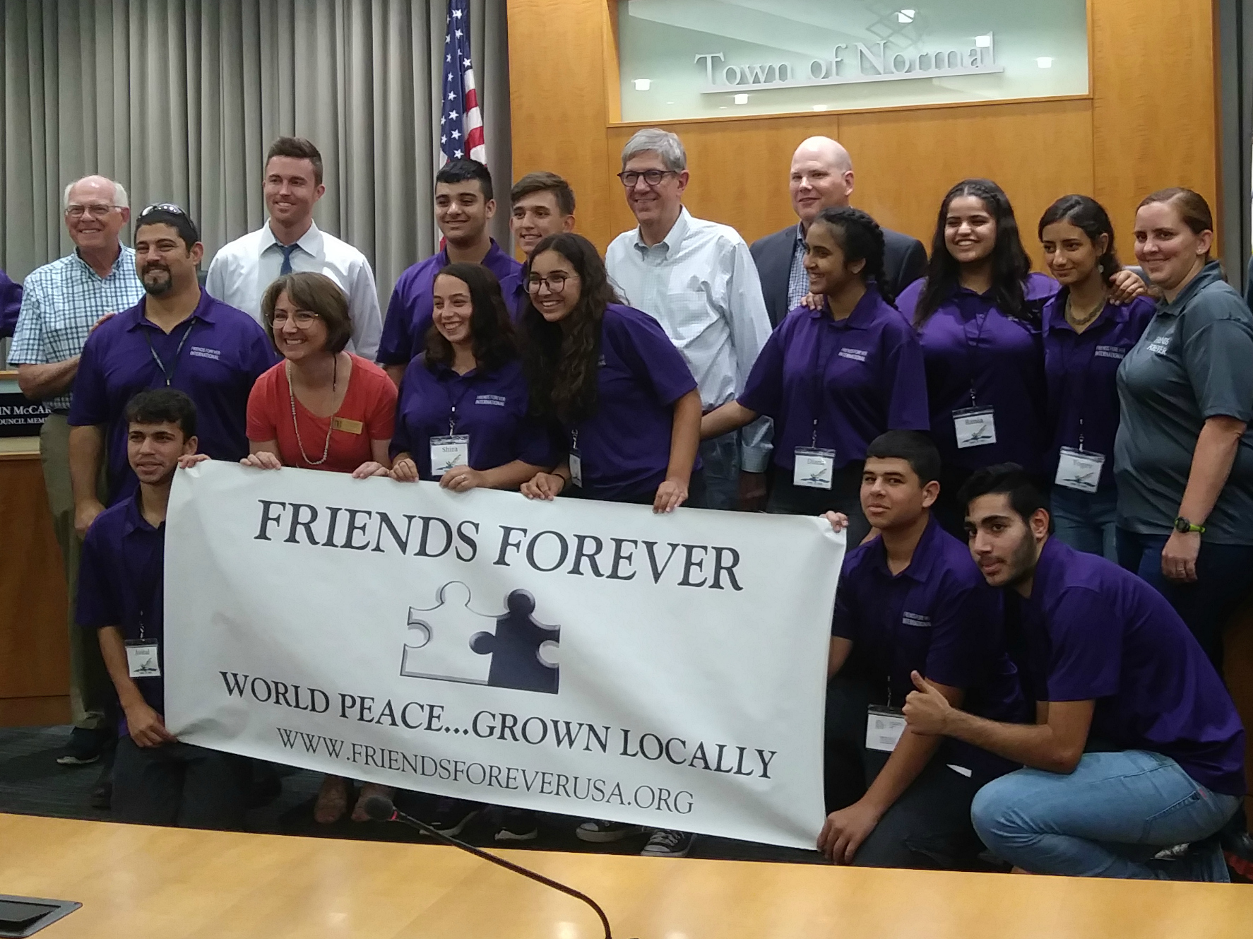 Normal Town Council members met Monday night with participants of Friends Forever, a program to host 10 Arab and Jewish youth from Israel in Normal for leadership and community service activities. (Photo: Breanna Grow)