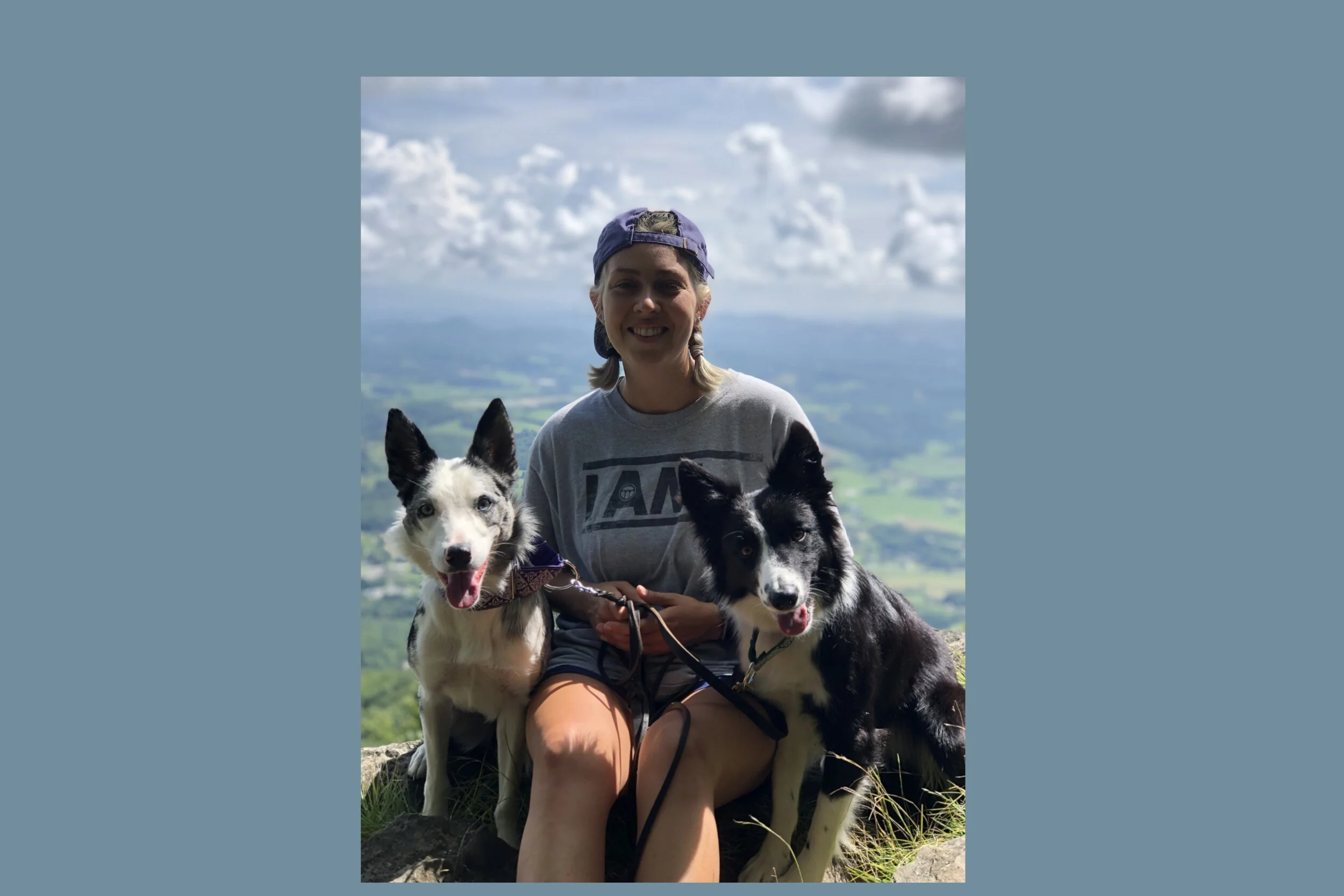 Courtney with her two Border Collies, Cali and Goose.