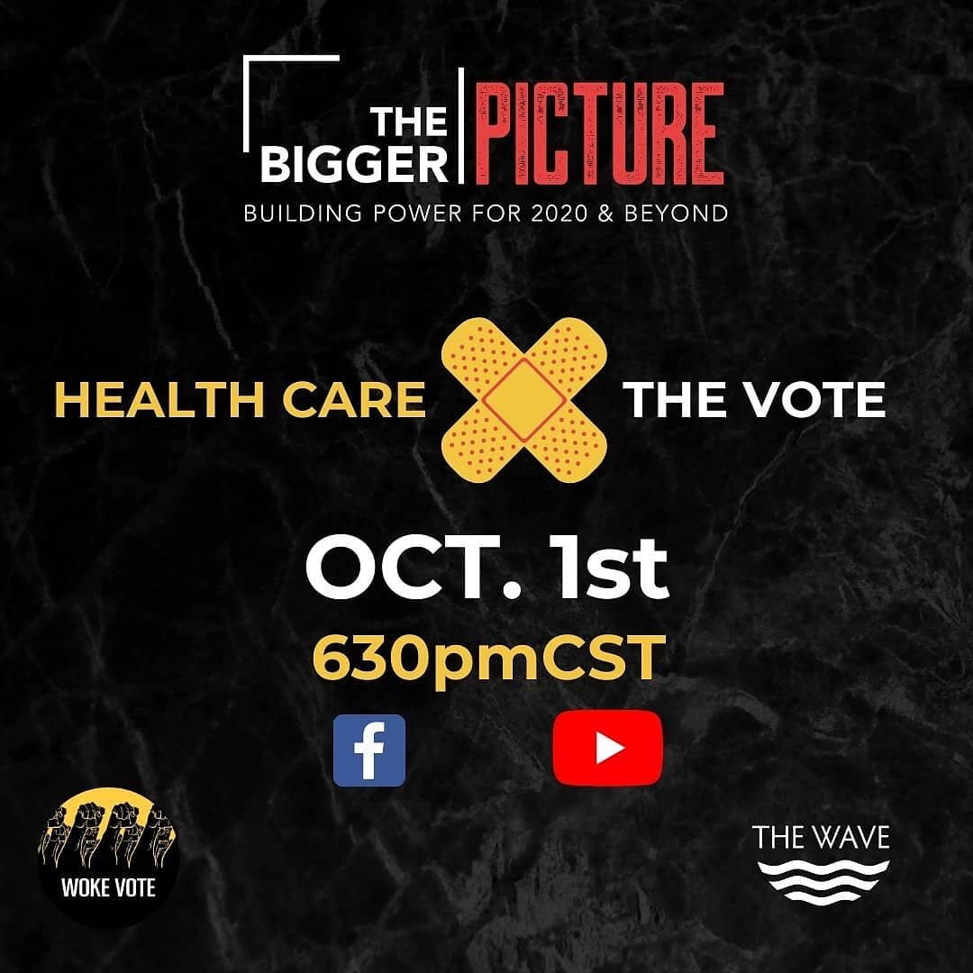 TONIGHT! Join in in the conversation on YouTube or Facebook. 
Our host @watchwoowork will lead a panel to discuss the current health care climate in our country amidst this pandemic and how it relates to your vote.
Co-Sponsored by: @thewaveusa 
#elec