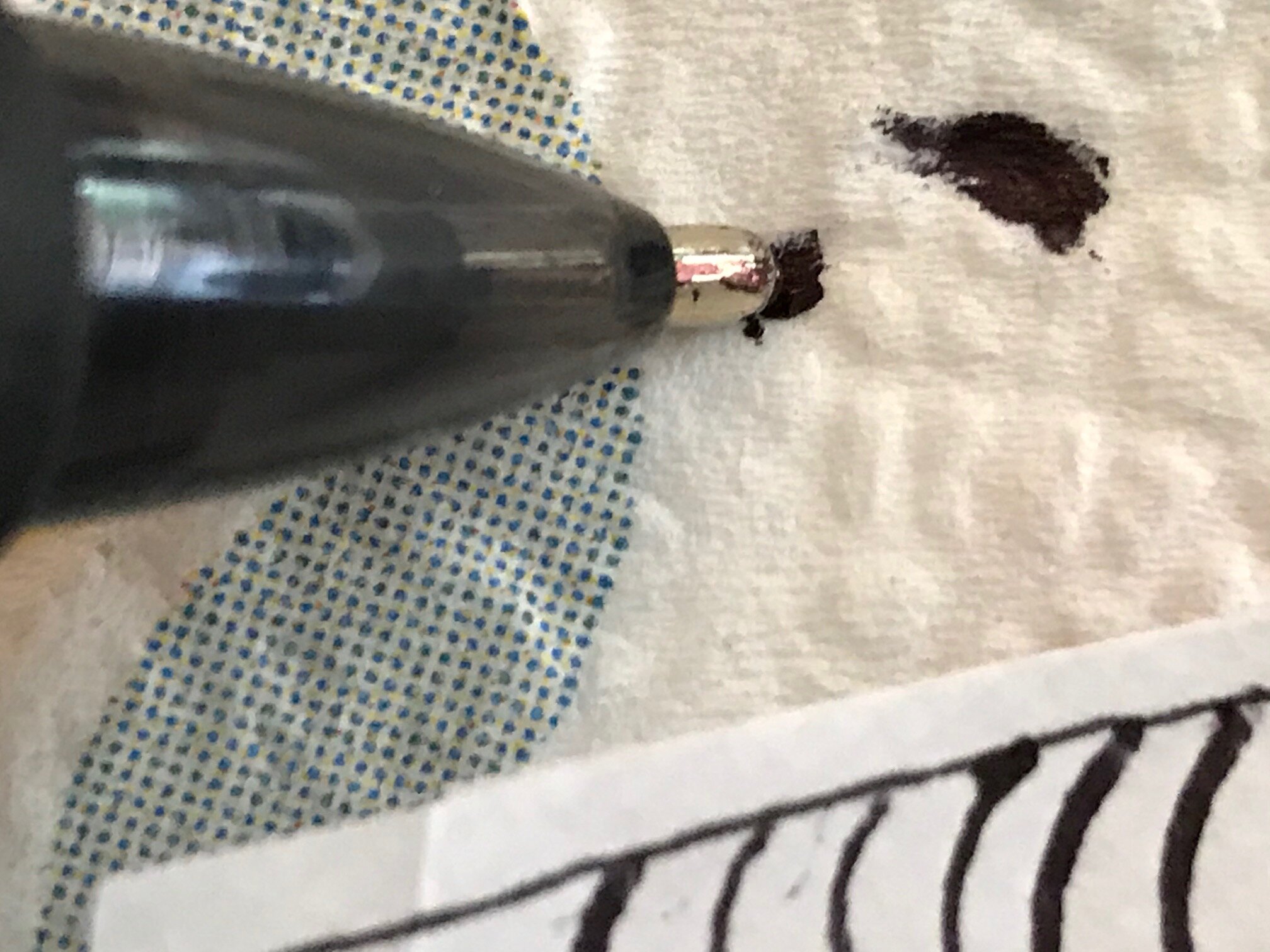  As the ink accumulates on the ball of the pen, you may need to roll the tip on the napkin to clean it.  