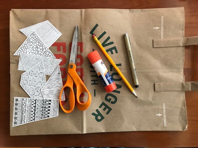  Today grab a brown paper bag, pair of scissors, glue, pencil, your pen, tissue, and all of your sections. 