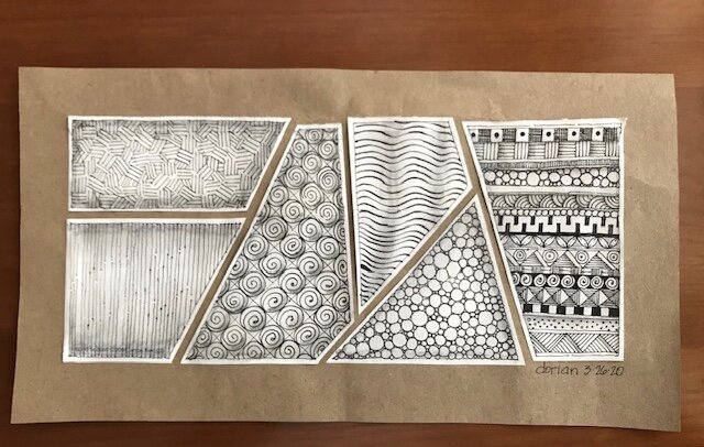  In the final section, shade elements of the bands of patterns and/or the tops of the bands as well as the left and right sides of the border.  