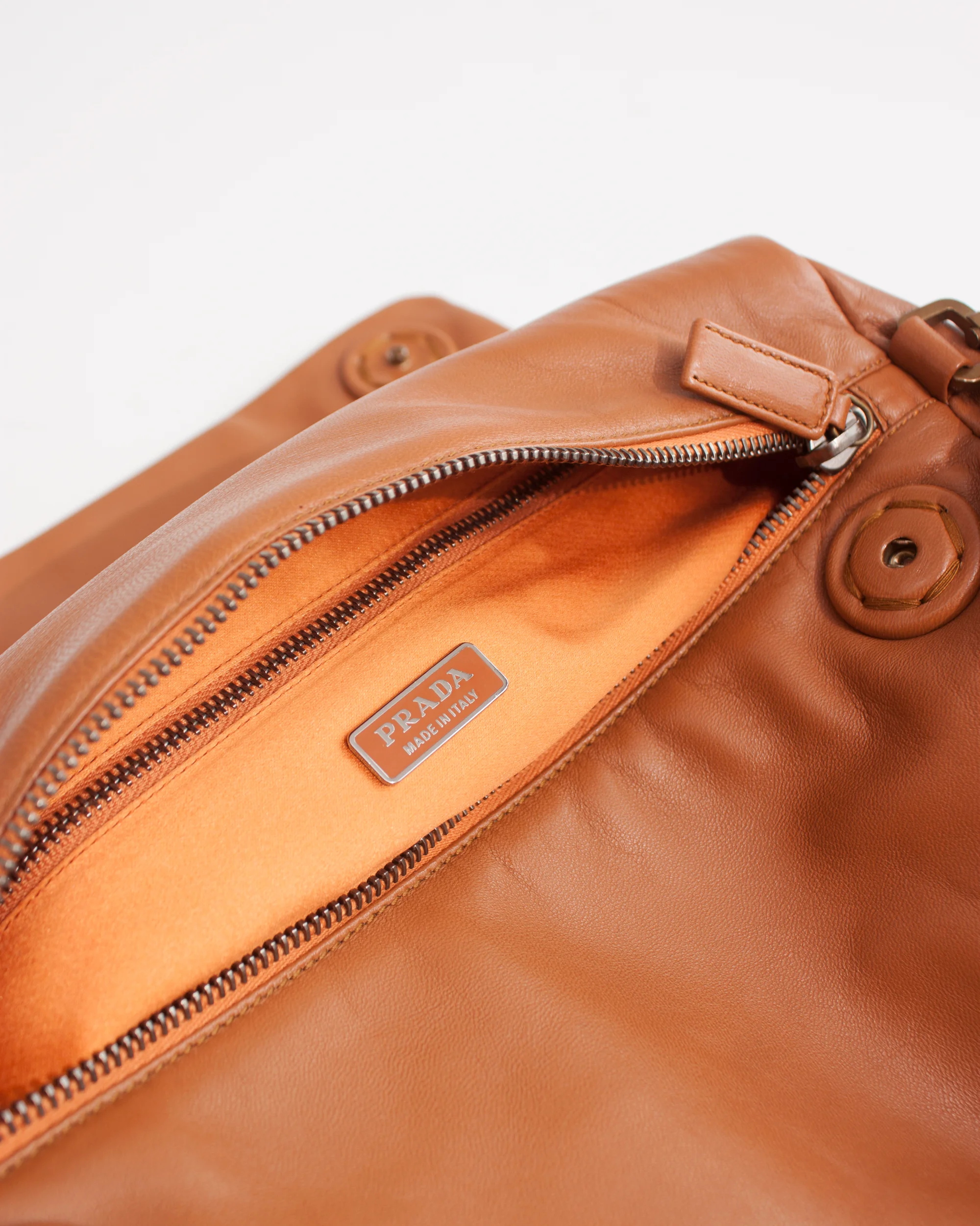 Prada Leather Sholder Bag Bright Orange & Brown Colorful 6.jpg