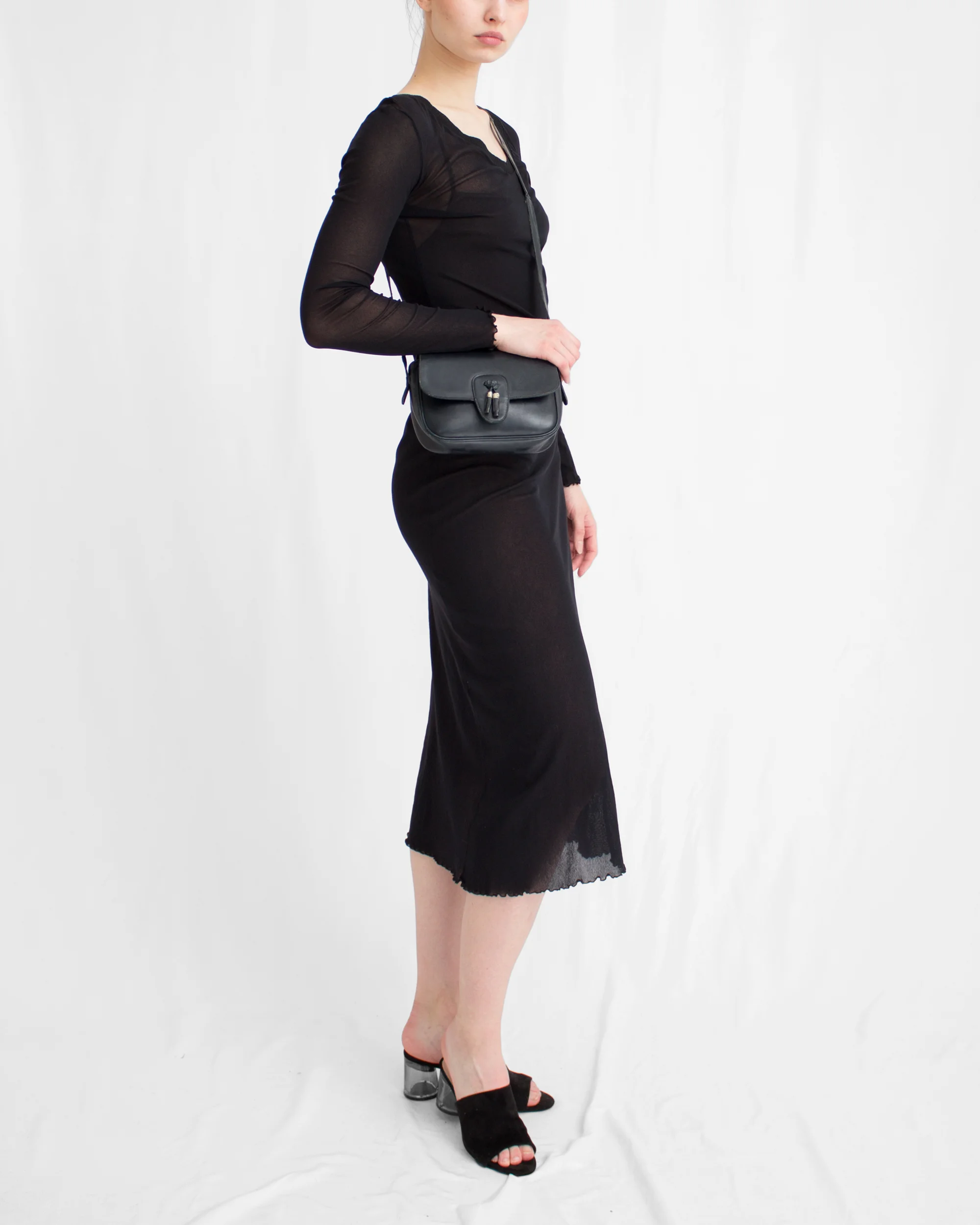 Trussardi long black tight shear dress 2.jpg