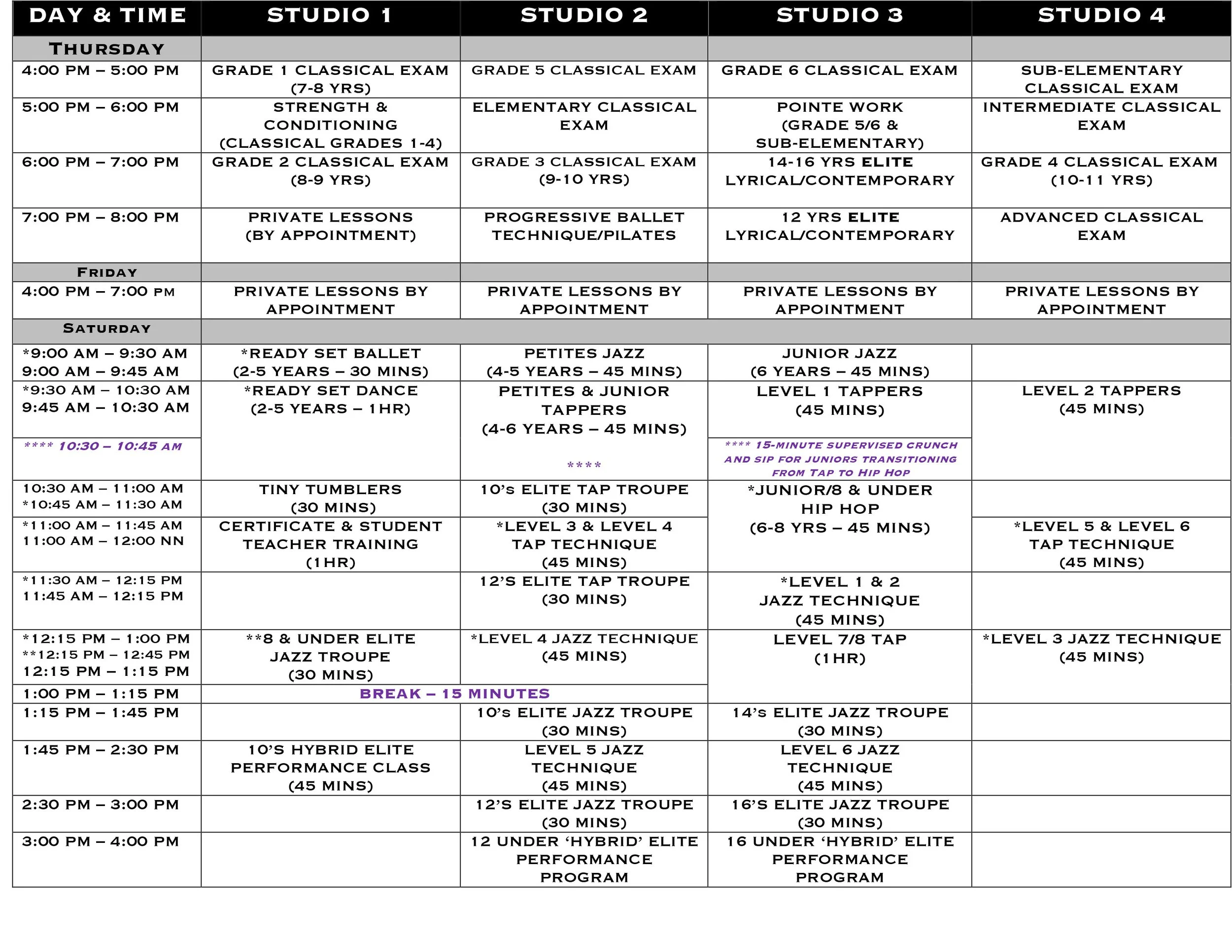 The Performance Company 2026 Timetable