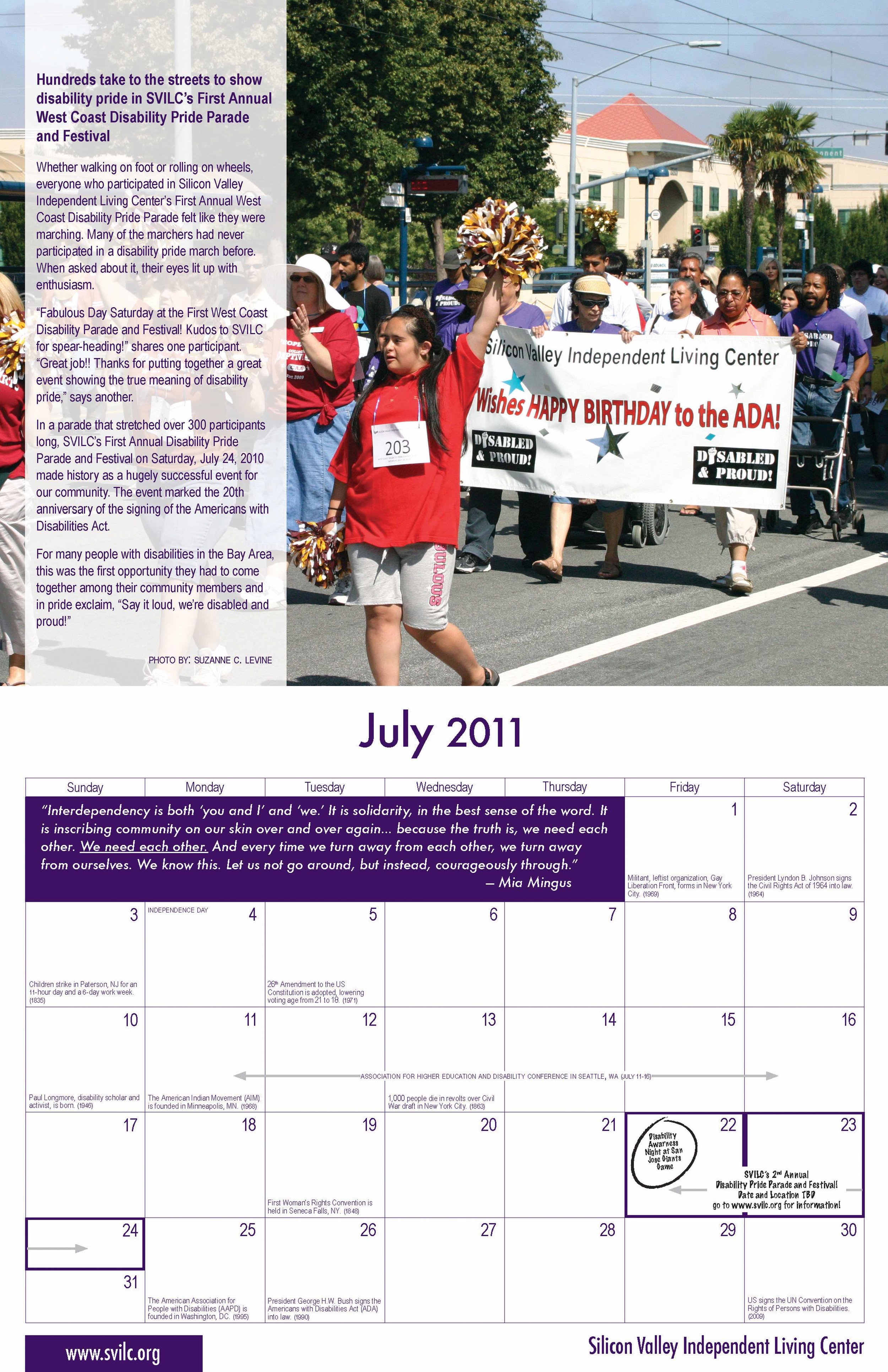   SVILC 2011 Calendar  July spread 