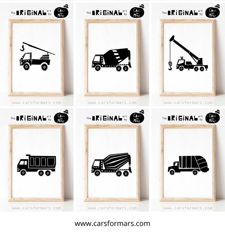 I made all of these prints after my customers said: ⁠
⁠
&quot;hey, the cement truck is missing in your shop!&quot; (this was ⁠
⁠
&quot;Do you have a fire truck engine print?&quot;⁠
⁠
&quot;En fait j&rsquo;aimerais: un tracteur avec une pelle , une b&