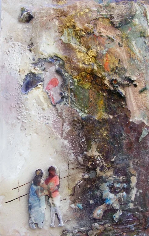 Sharing Joy - SOLD - mixed media on board - 15x10cm