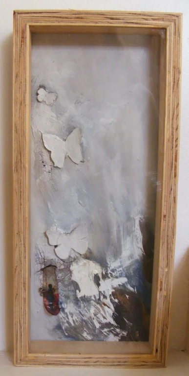Runaway Flyaway - mixed media on board, shadow box - 42x18cm