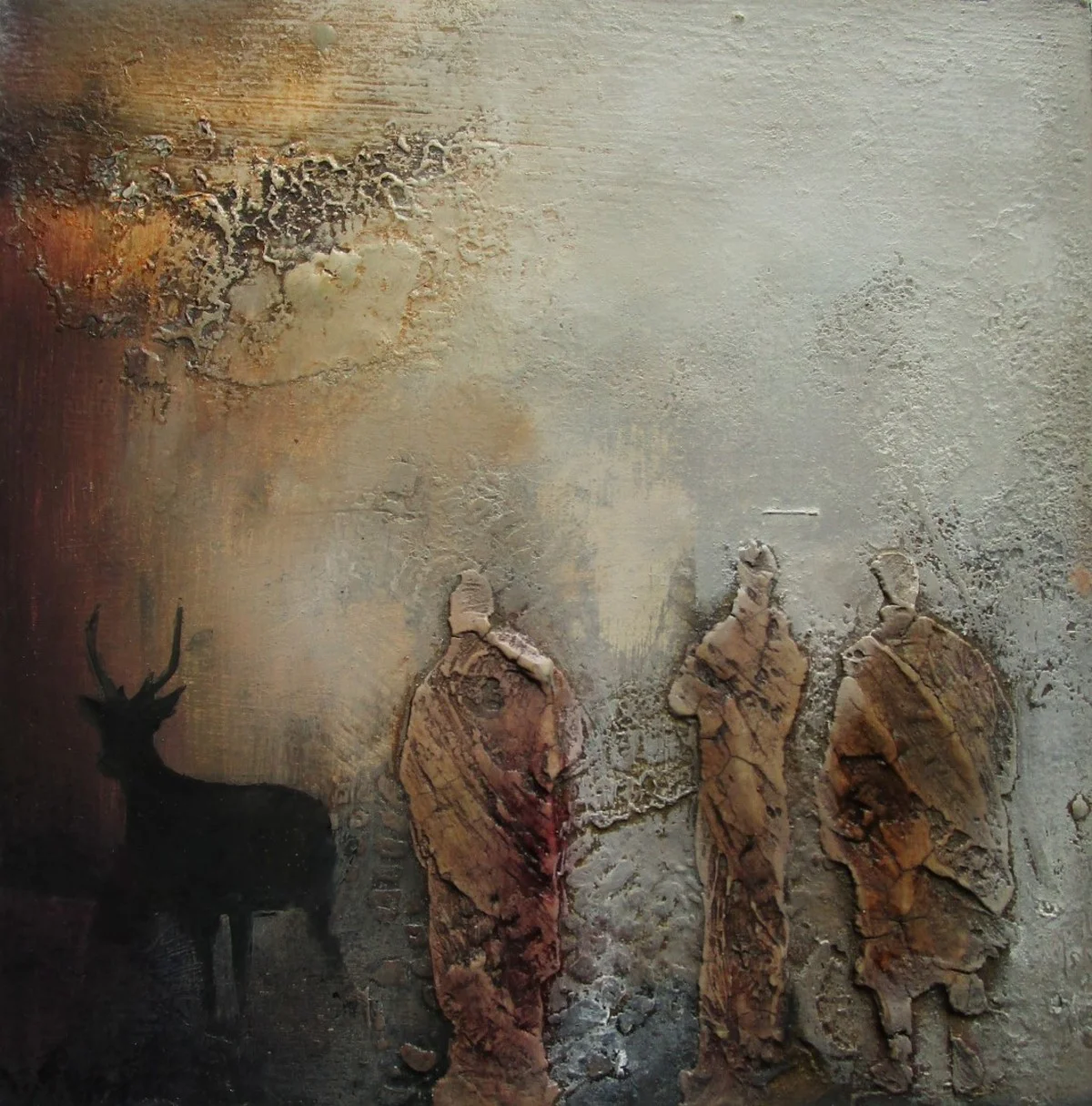 amidst the deer - mixed media on board - 20x20cm - SOLD