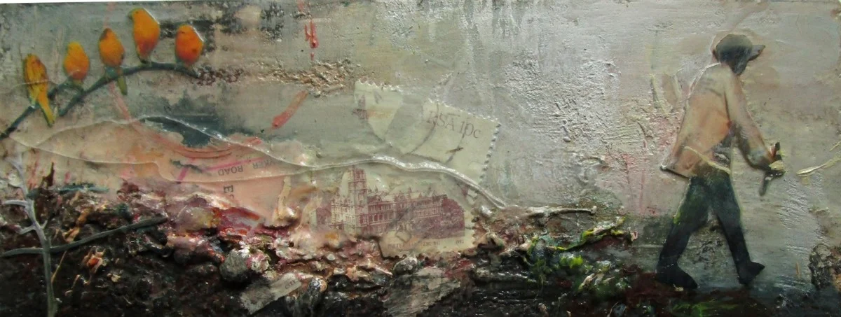 with purpose now a - mixed media on board - 6x16cm - SOLD