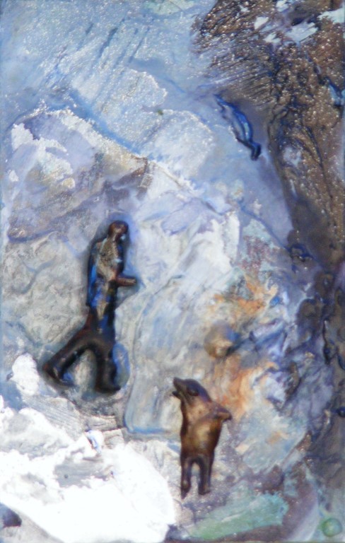 Bluescapes, To Follow - SOLD - mixed media on board - 15x10cm