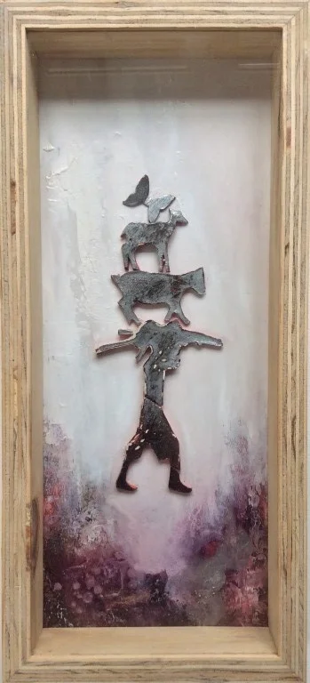Carrying hopes - mixed media on board, box framed - 42x18cm