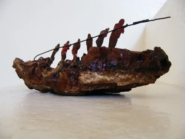 Pullling Through - driftwood, mixed media, resin - 9x22x6