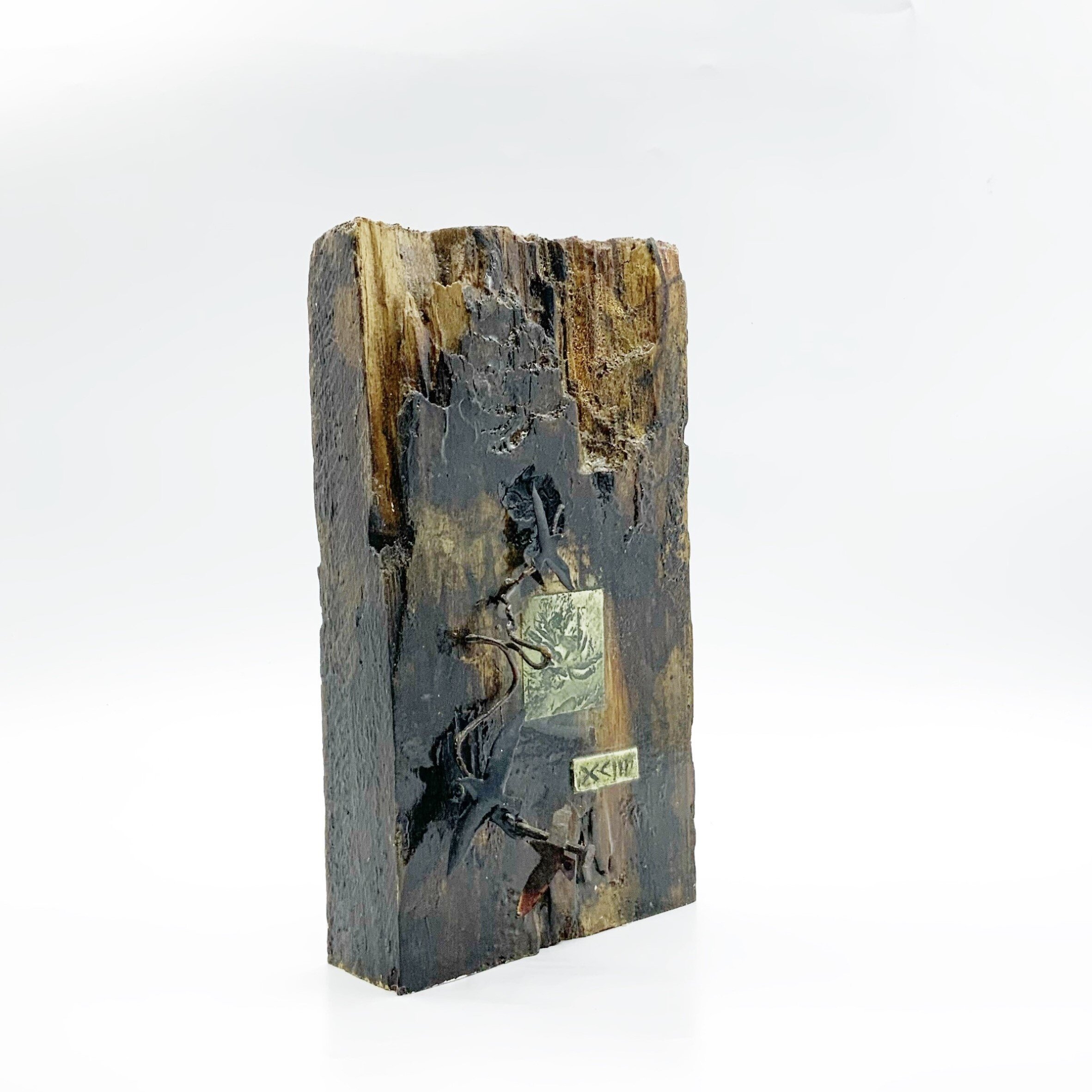 Birds on a Wire - AP004 - Assemblage - Found Wood, Wire, Oil, Resin - 21x12x4cm