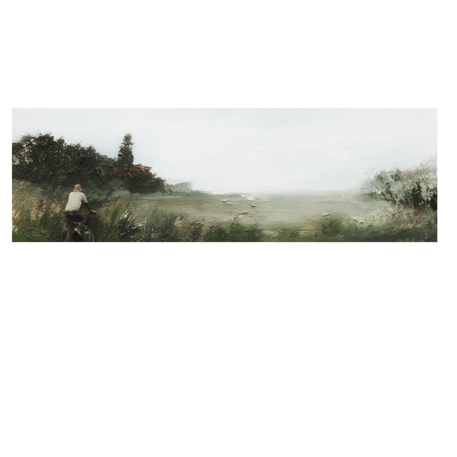 Pedalling through Fields - Oil on Canvas with photo image - wb15x46cm - wb2.JPG
