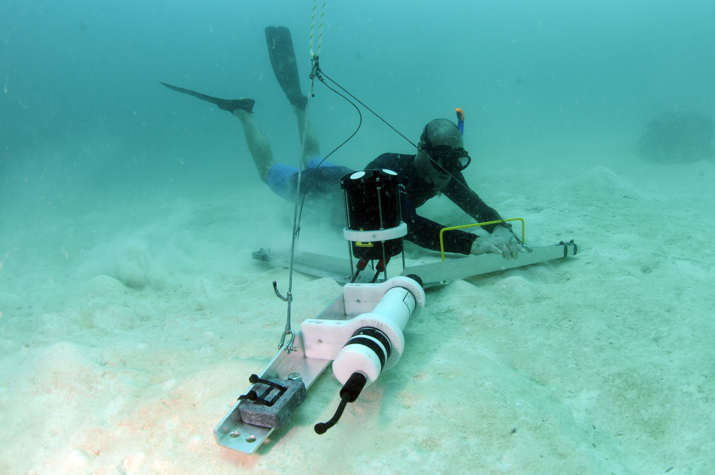 Researcher Checks Deployment of Current Profiling Instrument, Hanifaru Bay, Baa Atoll, Maldives © Guy Stevens, Manta Trust 2017.JPG